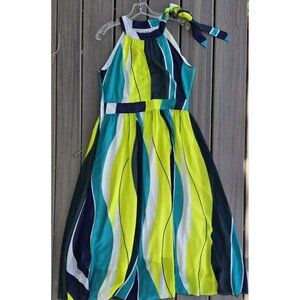 Borme Halter Dress Blue/Green Swirl Bohemian XL Green Blue White Maxi